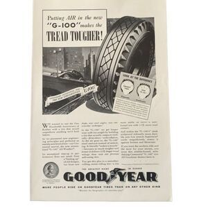 Vintage 1939 Goodyear Tread Tougher Ad Advertisement